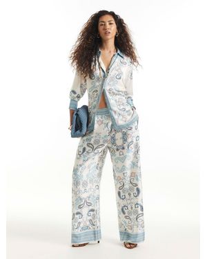 River Island Satin Oversized Paisley Print Long Sleeve Shirt - Blau