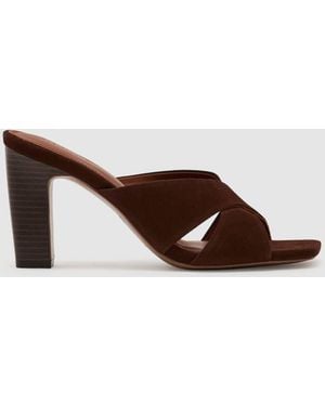 Reiss Rochelle Suede Cross-Strap Block-Heel Mules - Brown