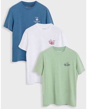 Threadbare Cotton Crew Neck Graphic T-Shirts 3 Pack - Blue