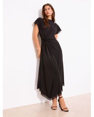 Lipsy Knot Side Drape Lace Asymmetric Midi Dress - Black