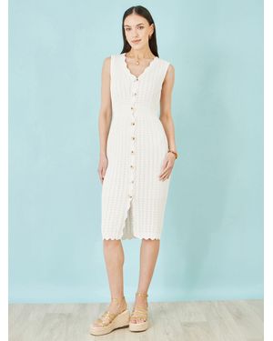 Yumi' Cotton Scallop Crochet Knitted Dress - Blue