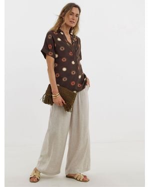 JD Williams Printed Linen Mix Collar Tunic Top - Brown