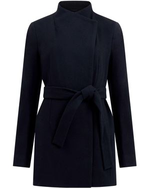French Connection Platform Felt Crossover Coat - Blue