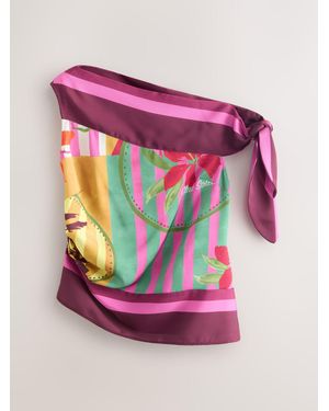 Next Floral Print Off The Shoulder Satin Top - Pink