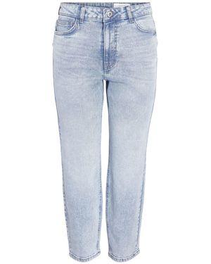 Noisy May High Waisted Slim Fit Straight Leg Ankle Jeans - Blue