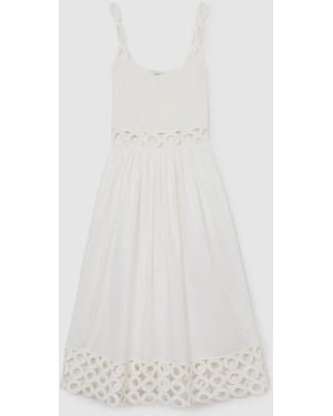 Reiss Rita Rib-Knit Woven Mix Cut-Out Midi Dress - White