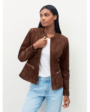 Urban Code Collarless Suede Jacket - Brown