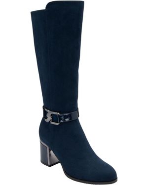 Lotus Heeled Knee High Boots - Blue