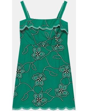 Mint Velvet Cotton Floral Embroidered Mini Dress - Green