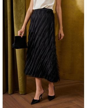 Love & Roses Fringe Midi Skirt - Schwarz