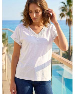 Roman Petite Lace Trim V-Neck Top - White