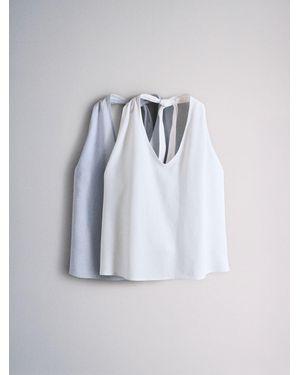 The Set 2 Pack Tie Neck Halter Tops With Linen - White