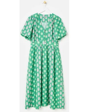 Oliver Bonas Polka Dot V-Neck Midi Dress - Green