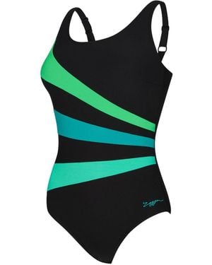 Zoggs Adjustable Scoopback Swimsuit With Fixed Foam Cups And Tummy Control - Green