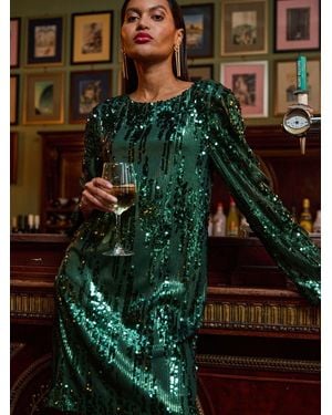 Roman Sequin Shift Stretch Dress - Green