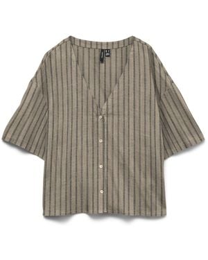Vero Moda Short Sleeve V-Neck Shirt With A Touch Of Linen - Grey
