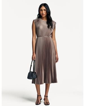 JOSEPH Volta Weave Pleated Midi Dress - Brown