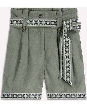Boden Paperbag Linen Belted Shorts - Green