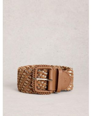 White Stuff Leather Wide Weave Belt - Natural