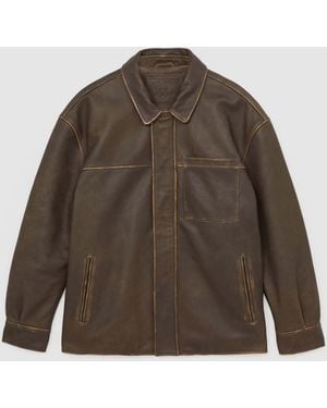 Reiss Pierce - Brown Monogram Embossed Leather Jacket Relaxed-fit, Xl