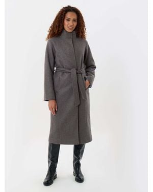 Threadbare Funnel Neck Belted Longline Jacket - Gray