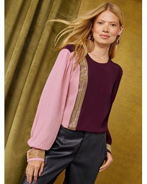 Love & Roses X Binky Burgundy/ Color Block Embellished Blouse - Red