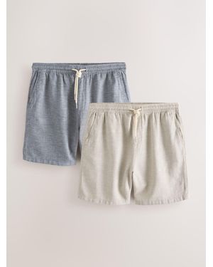 Next Linen Blend Elasticated Waist Shorts 2 Pack - Multicolor