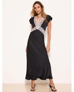 Lipsy Lace Trim Satin Midi Dress - Black