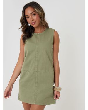 Threadbare Denim Mini Shift Dress - Green