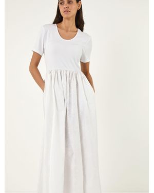 Roman Floral Print Pocket Midi Dress - White