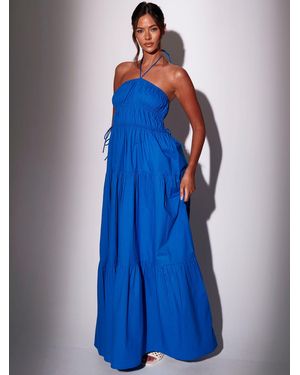South Beach Halter Neck Tiered Maxi Dress - Blue