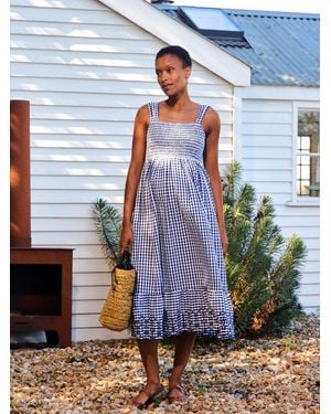 Jojo Maman Bébé Shirring Gingham Maternity Midi Dress - Blue