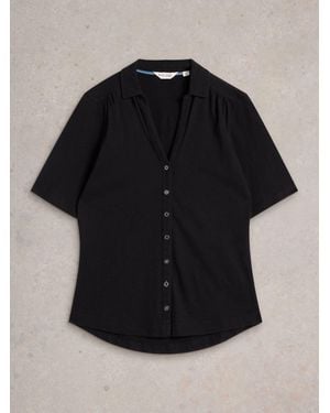 White Stuff Annie Short Sleeve 100% Cotton Jersey Shirt - Schwarz