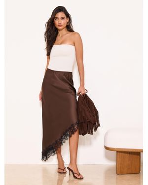 Lipsy Satin Asymmetric Midi Skirt - Brown