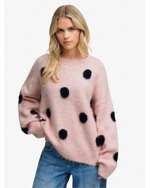 Superdry Brushed Polka Dot Kniited Sweater - Pink