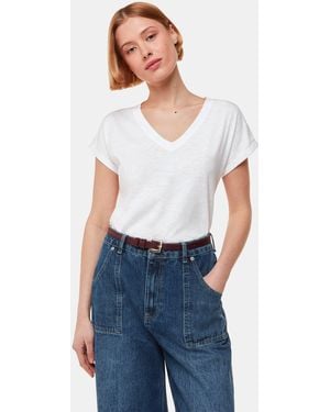 Whistles Willa V-Neck Cap Sleeve 100% Cotton T-Shirt - White