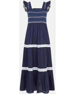 Accessorize Smocked Lace Midi Dress - Blue