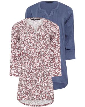Long Tall Sally Pintuck Henley 100% Cotton Tops 2 Packeu 40 Tall (Uk 12 T) - Pink