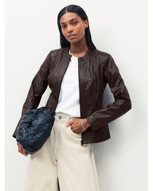 Urban Code Petite Collarless Leather Jacket - Black
