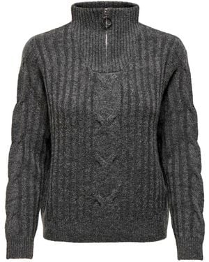 Jdy Cable Knit Half-Zip Sweater - Gray