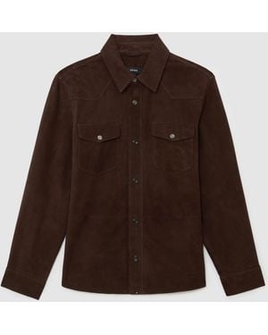 Reiss Finsbury - Chocolate Brown Suede Twin-pocket Trucker Jacket, S