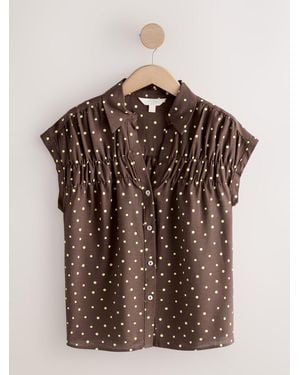 Next Short Sleeve Shirt With Linen - Brown
