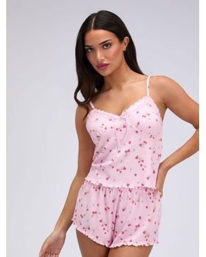 Boux Avenue Strawberry Rib Cami Pajamas Set - Pink