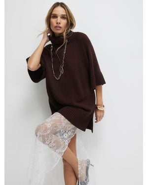River Island High Neck Hybrid Lace Hem Midi Dress - Brown