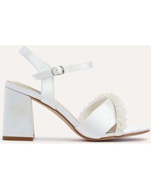 Linzi Ivory Bridal Iris Block Heel With Pearl Embellished Toe Strap - White