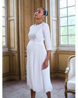 Seraphine Maternity Premium Occasion Bridal Dress With Floaty Pleated Skirt - White