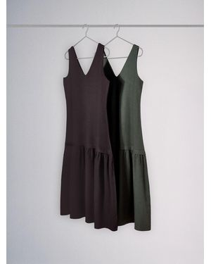 The Set 2 Pack Drop Waist Sleeveless V-Neck Midi Dresses With Linen - Black
