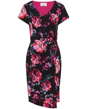 Gina Bacconi Paulette Twist Knot Cape Sleeve Floral Dress - Red