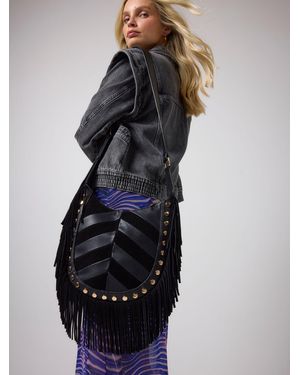 Scamp & Dude Fringed Patchwork Suede Cross-Body Bag - Black