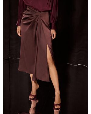 Lipsy Satin Draped Gathered Waist Side Split Midi Skirt - Schwarz